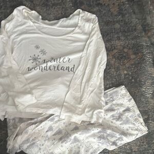 Winter Wonderland White Pajama Set with Christmas trees and snowflakes
